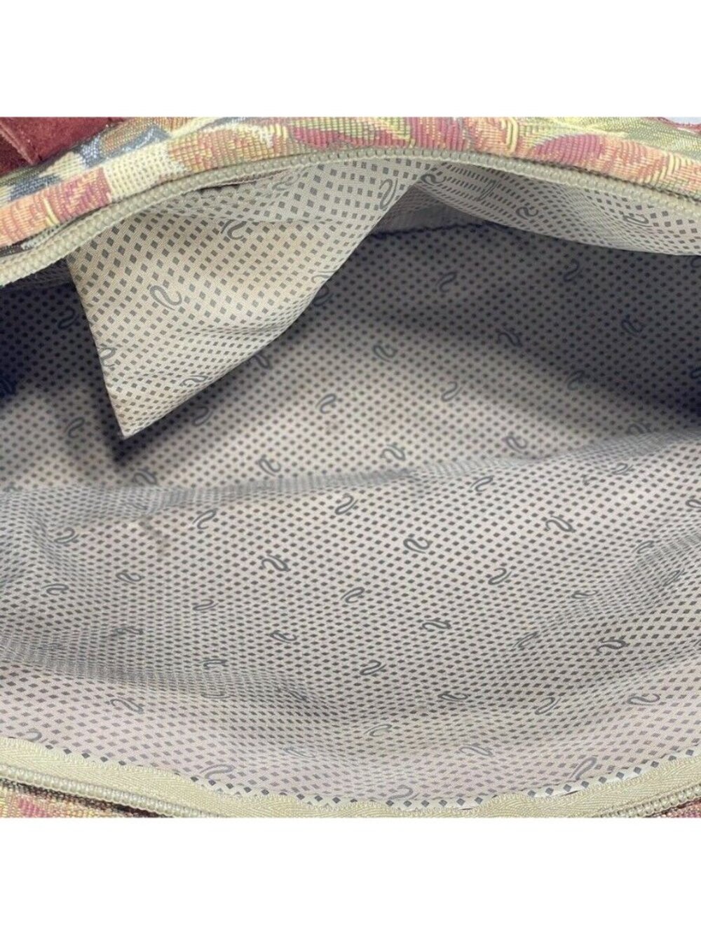 Ricardo Beverly Hills Tapestry Tote Bag With Suede Trim Leaf Pattern Zipper Top - Picture 11 of 16
